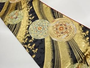 華文に花鳥・蝶・曲線模様織出し袋帯